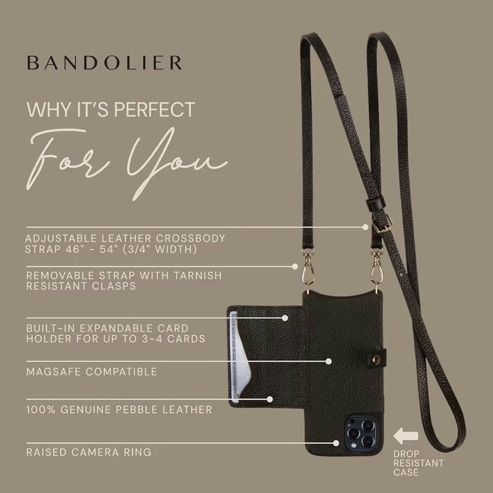 Bandolier Mila Black Leather Crossbody Phone Case for iPhone 15 Pro Max - EUC - Picture 8 of 10